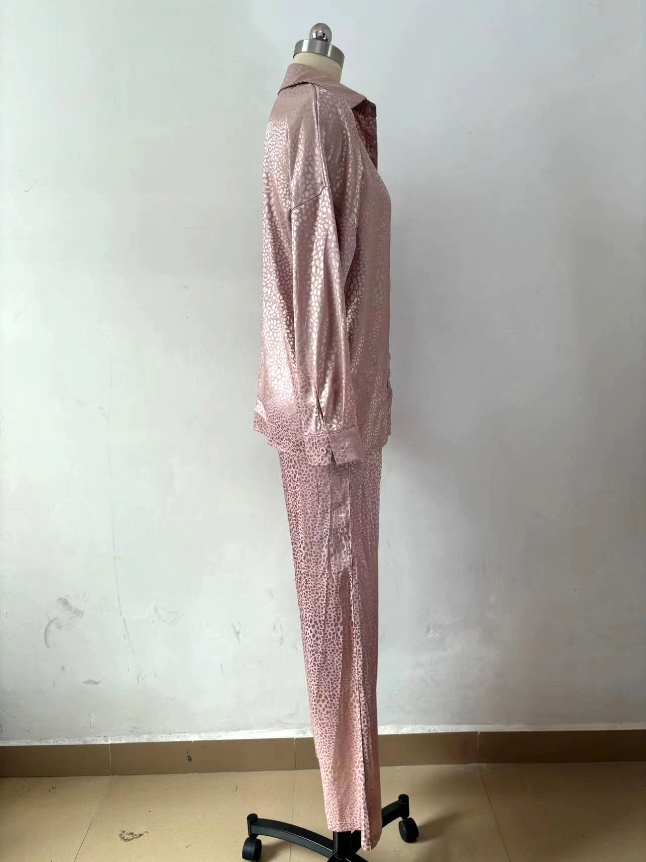 Women Long Sleeve Turndown Collar Shirt Leopard Print Pants Women Casual Two-Piece Set 16