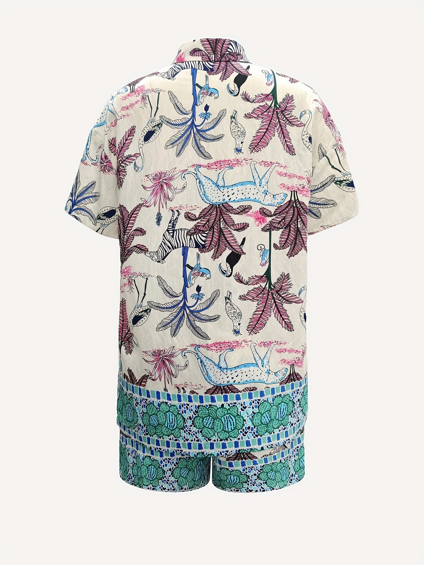 Summer Holidays Bohemian Print Turndown Collar short sleeve shirt top elastic waist shorts two-piece set 7