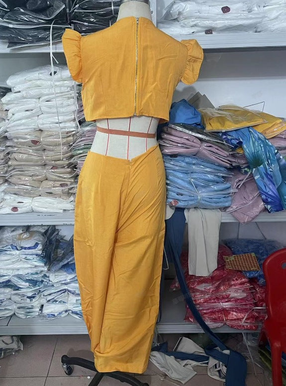 Women Summer Round Neck Ruffled Loose Jumpsuit 18