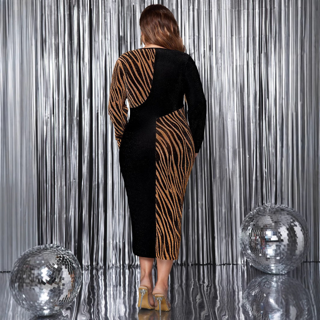 Plus Size Women Leopard Long Sleeve Dress 5