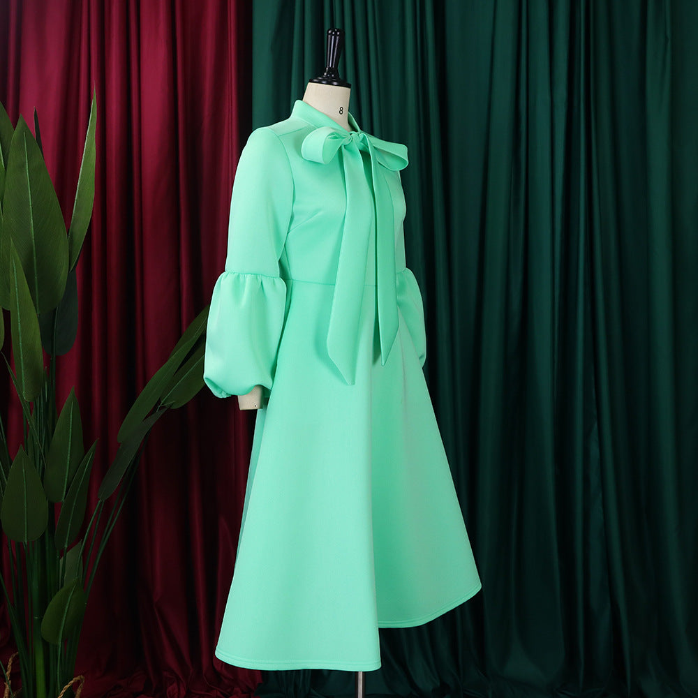 Women's Puff Sleeve Bow Tied High Waist A-Line Party Dress 22