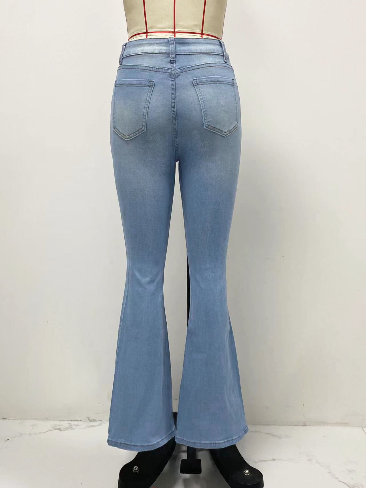 Women Spring/Summer Ripped Denim Bell Bottom Pants 8