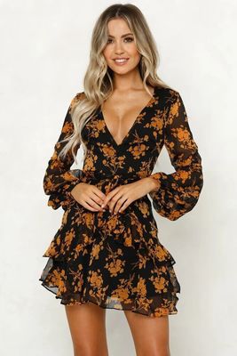 Spring and summer women's long-sleeved printed v-neck casual dress 7