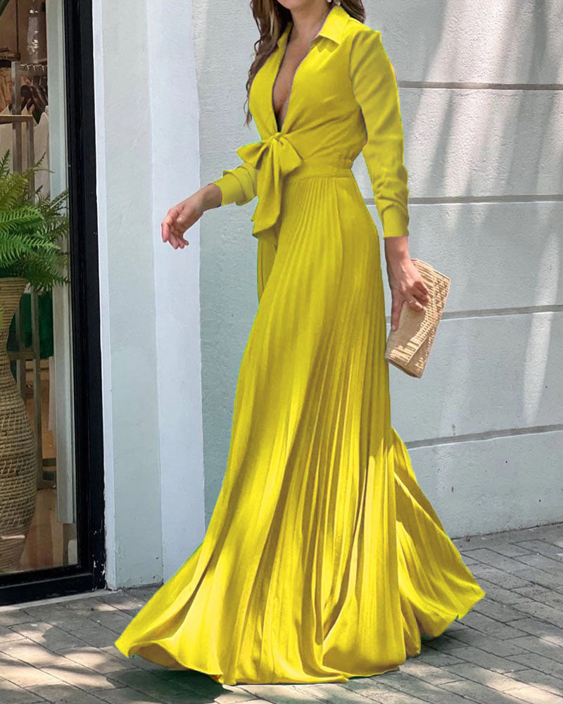 Women'S Fall Fashion V-Neck Long Sleeve Turndown Collar Loose Wide Leg Jumpsuit 4