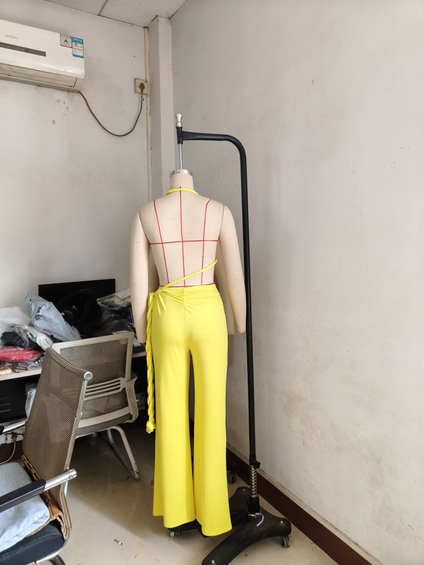 Women Halter Neck Strapless gathered tie rope wide leg jumpsuit 14