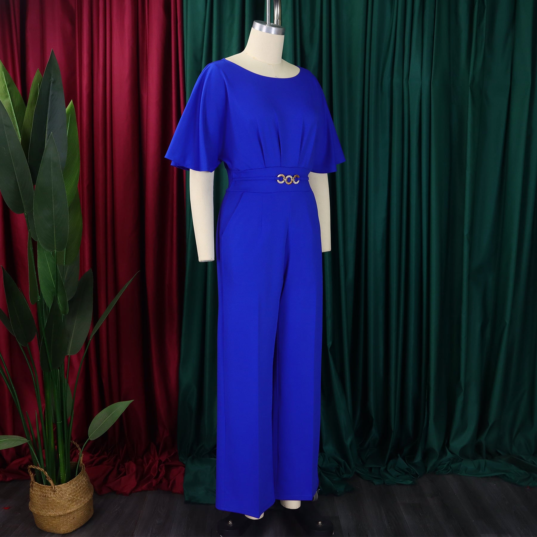 Plus Size Women Loose Solid Wide Leg Jumpsuit 8