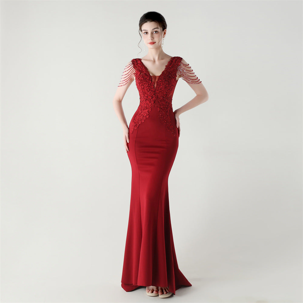 Women lace Beaded Lace-Up Formal Party evening dress 7