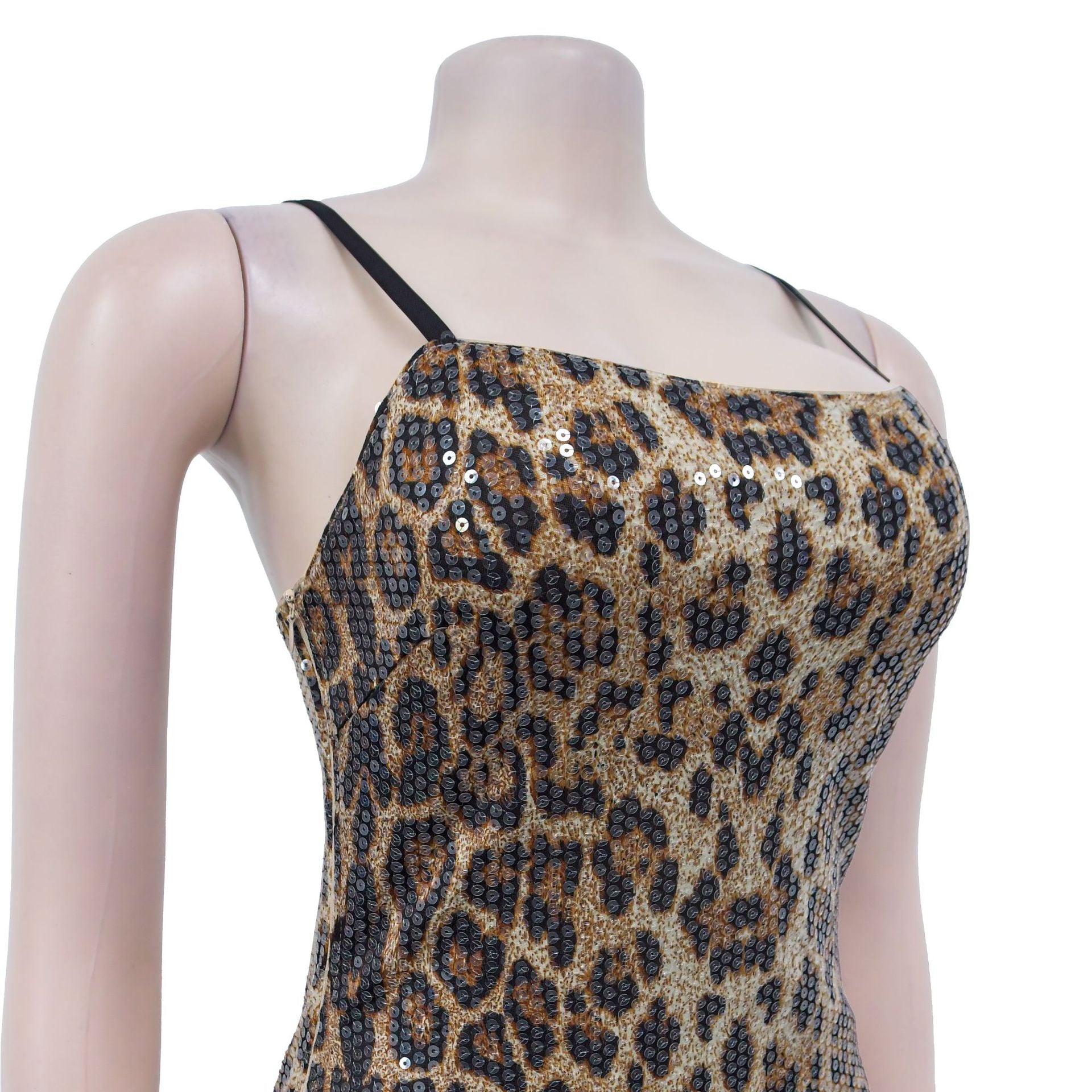 Women Sequined Strap Leopard Dress 12