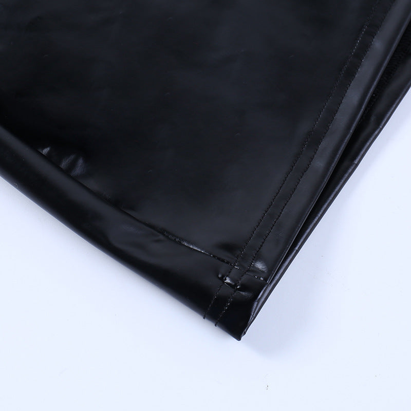 Women's Autumn And Winter Pu Leather Slash Shoulder Single Long Sleeve Sexy Slim Bodycon Women's Fashion Chic Dress 14