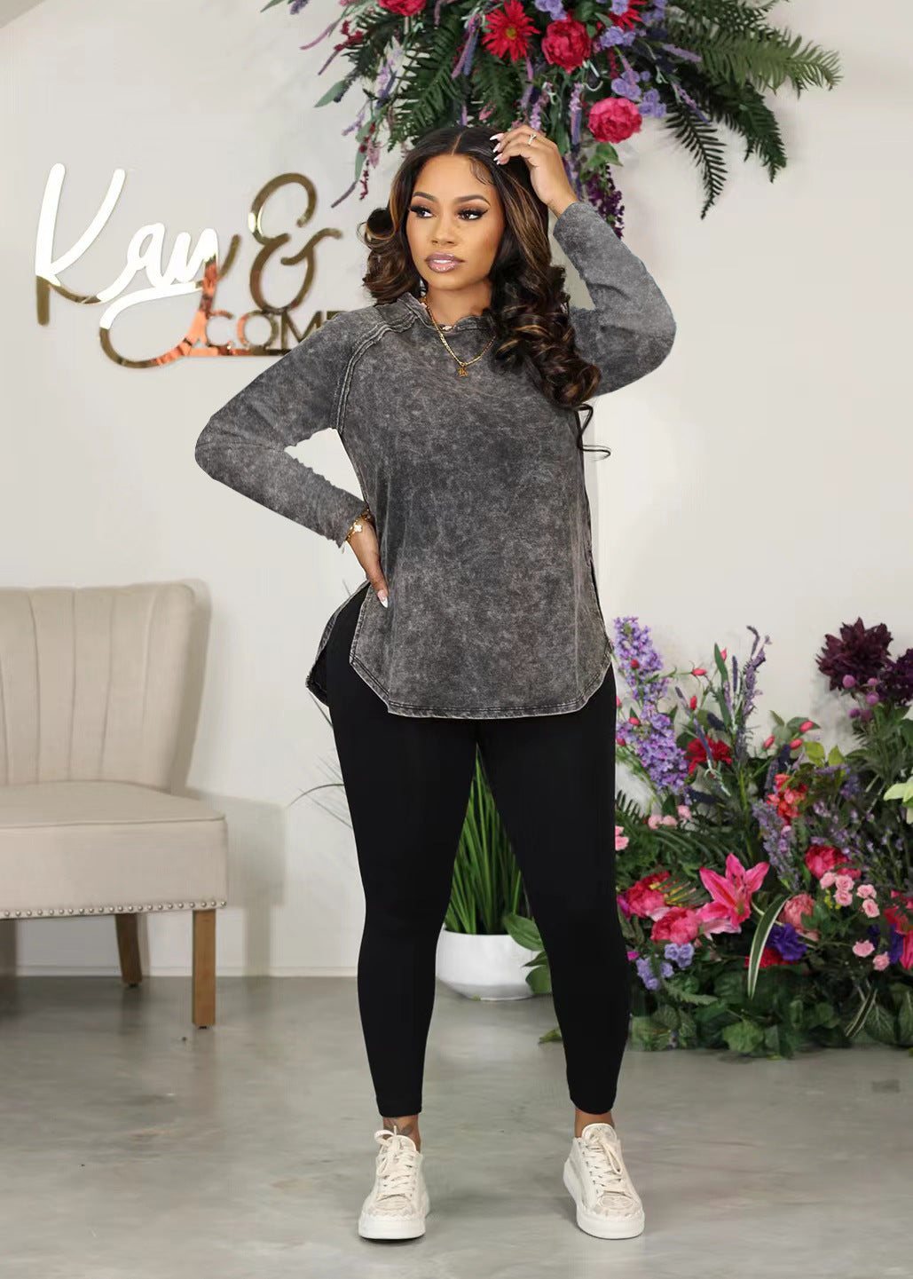 Women Printed Top and Pant Casual Two-piece Set 3