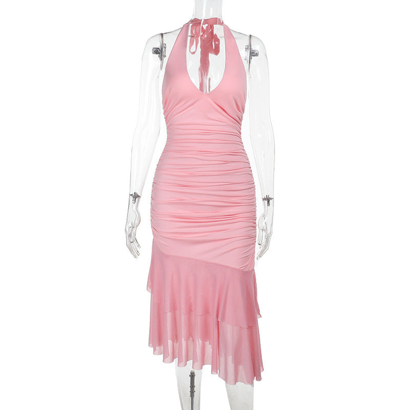 Sexy deep V neck Strap Halter Neck women Low Back long dress 6