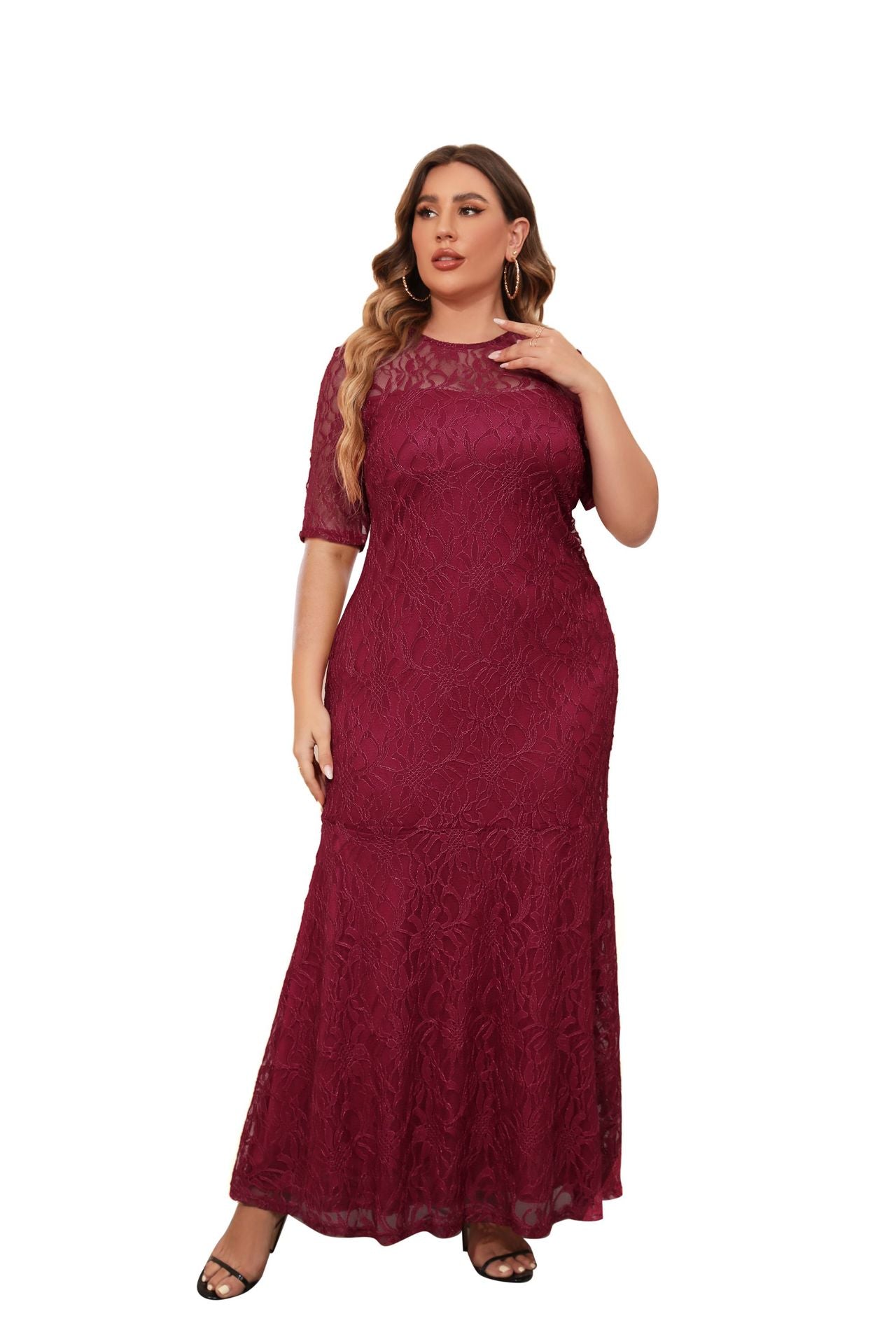 Plus Size Women's Lace Evening Dress Bridesmaid Dress
