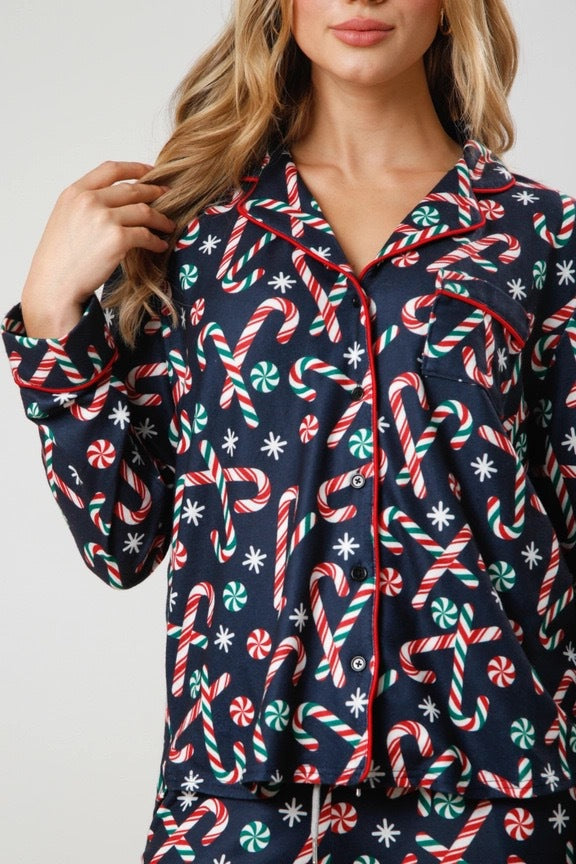 Christmas Women Printed Casual Long-Sleeve Top and Pajama Two-Piece Set 13