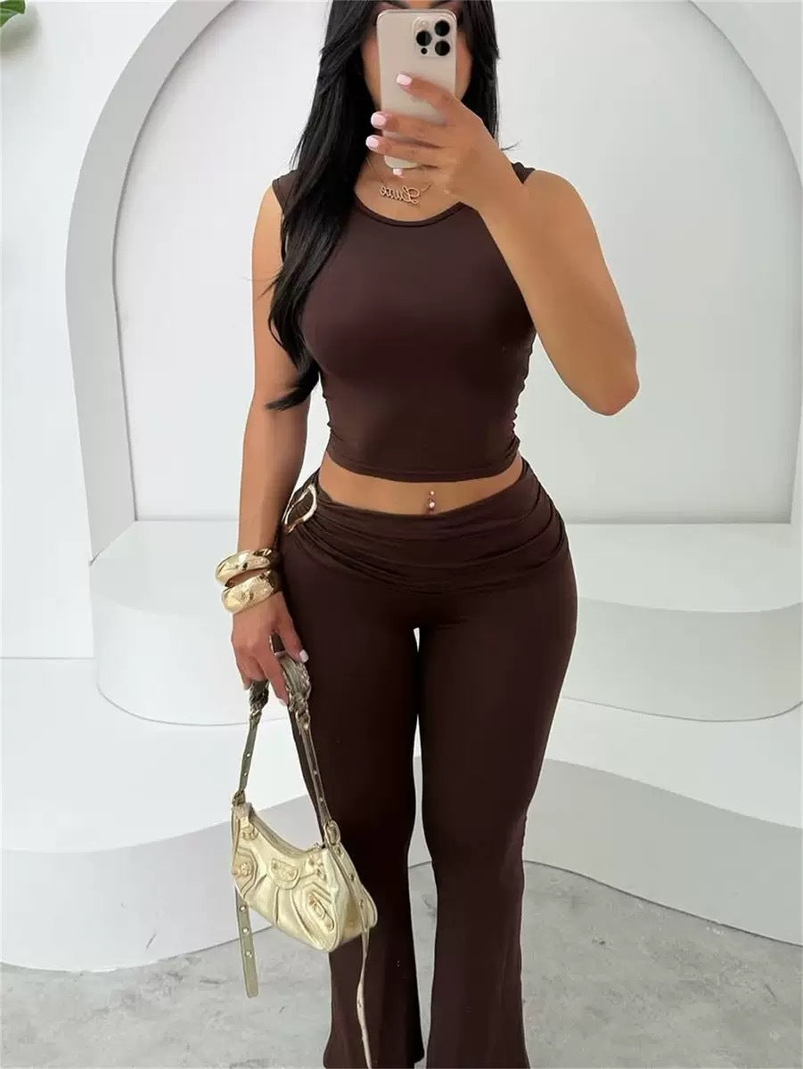 Women Summer Sleeveless Crop Top and Pants Two-Piece Set
