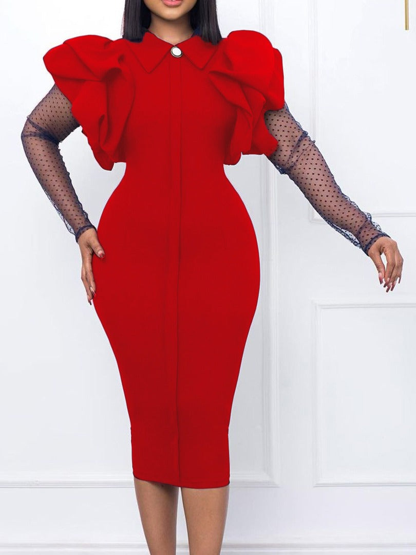 Autumn and winter women's mesh pleated ol Chic Career Plus Size African dress 7