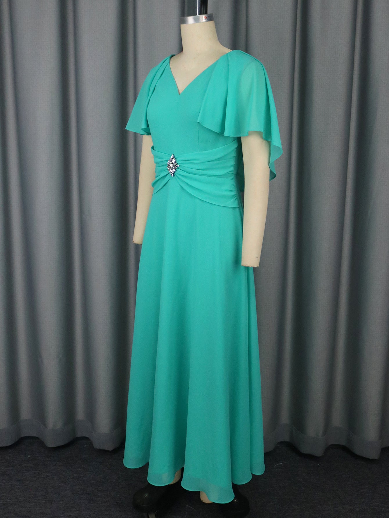 Women V-Neck Ruffle Sleeve Solid Elegant Party Dress 4