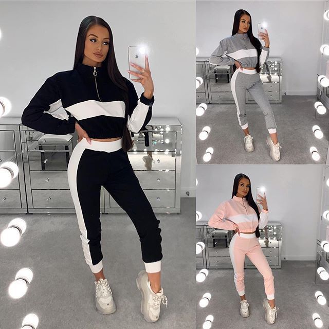 Autumn And Winter Long-Sleeved Fashion Casual Color Matching Two Piece Pants Set 10