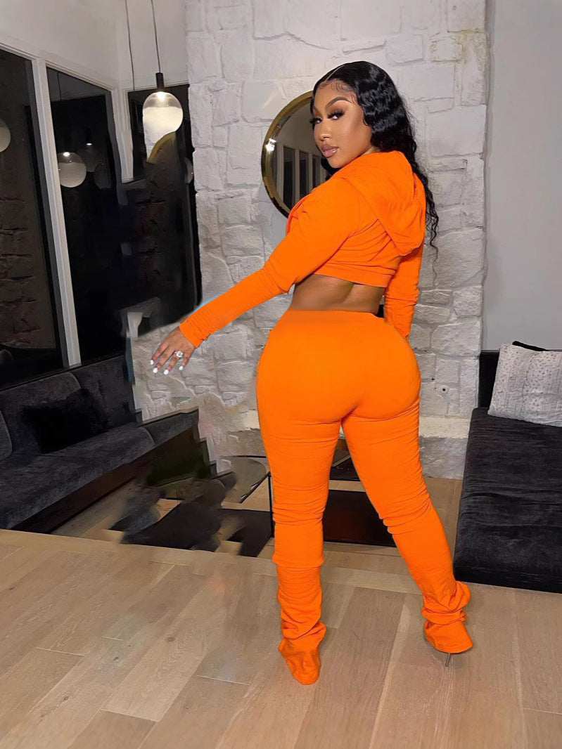 Fashion Casual Women's Hooded Long-Sleeved Top Pants Set Two-Piece Set 10