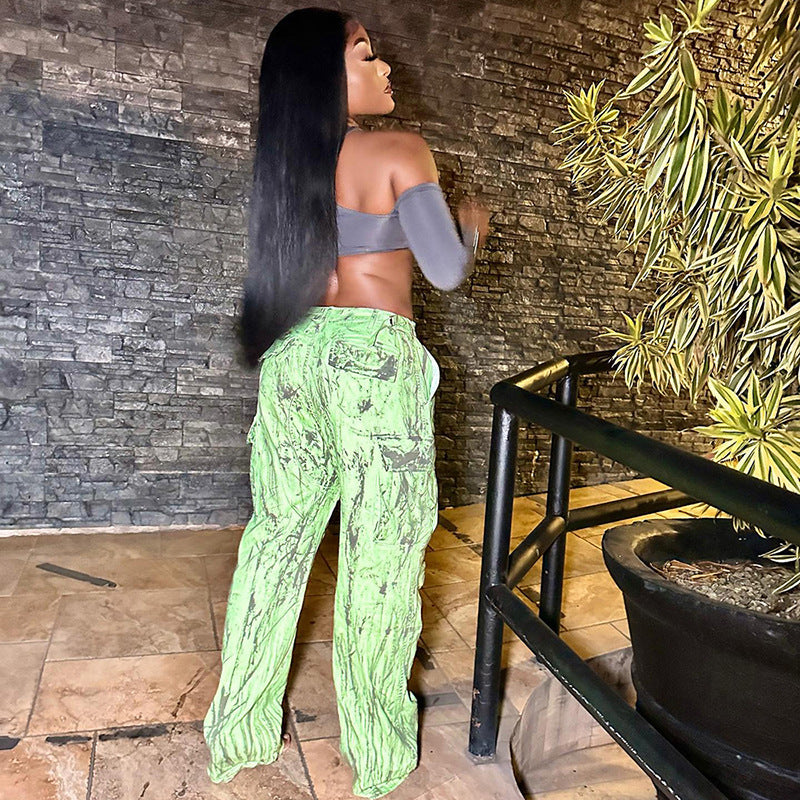 Women's Autumn And Winter Fashion Street Print Multi-Pocket Cargo Pants Casual Trousers 4