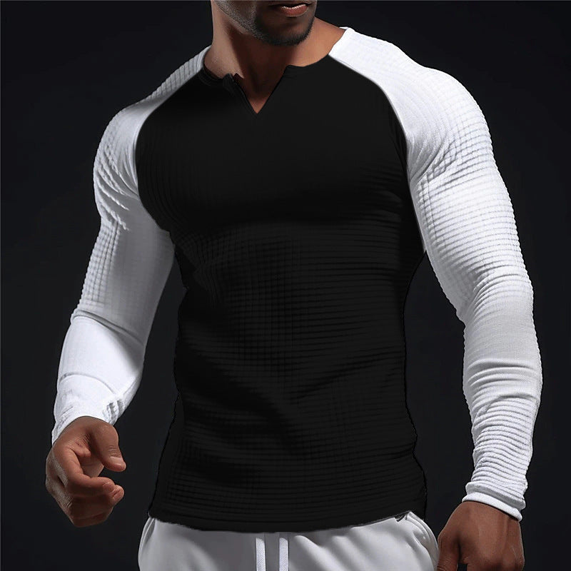 Men's Long Sleeve Color Block Waffle Basic T-Shirt 10