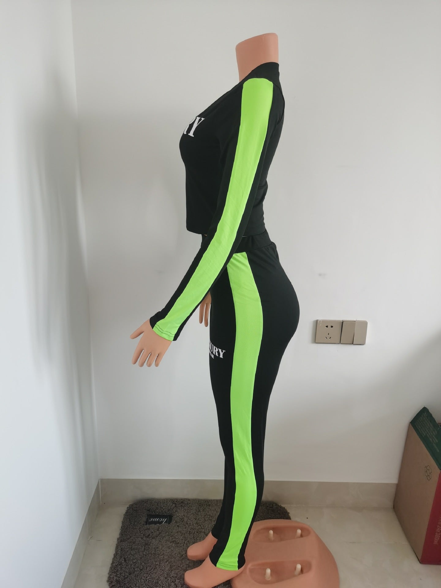 Women's Spring Letter Printed Long Sleeve Sexy Tight Fitting 2-Piece Pants Set 9