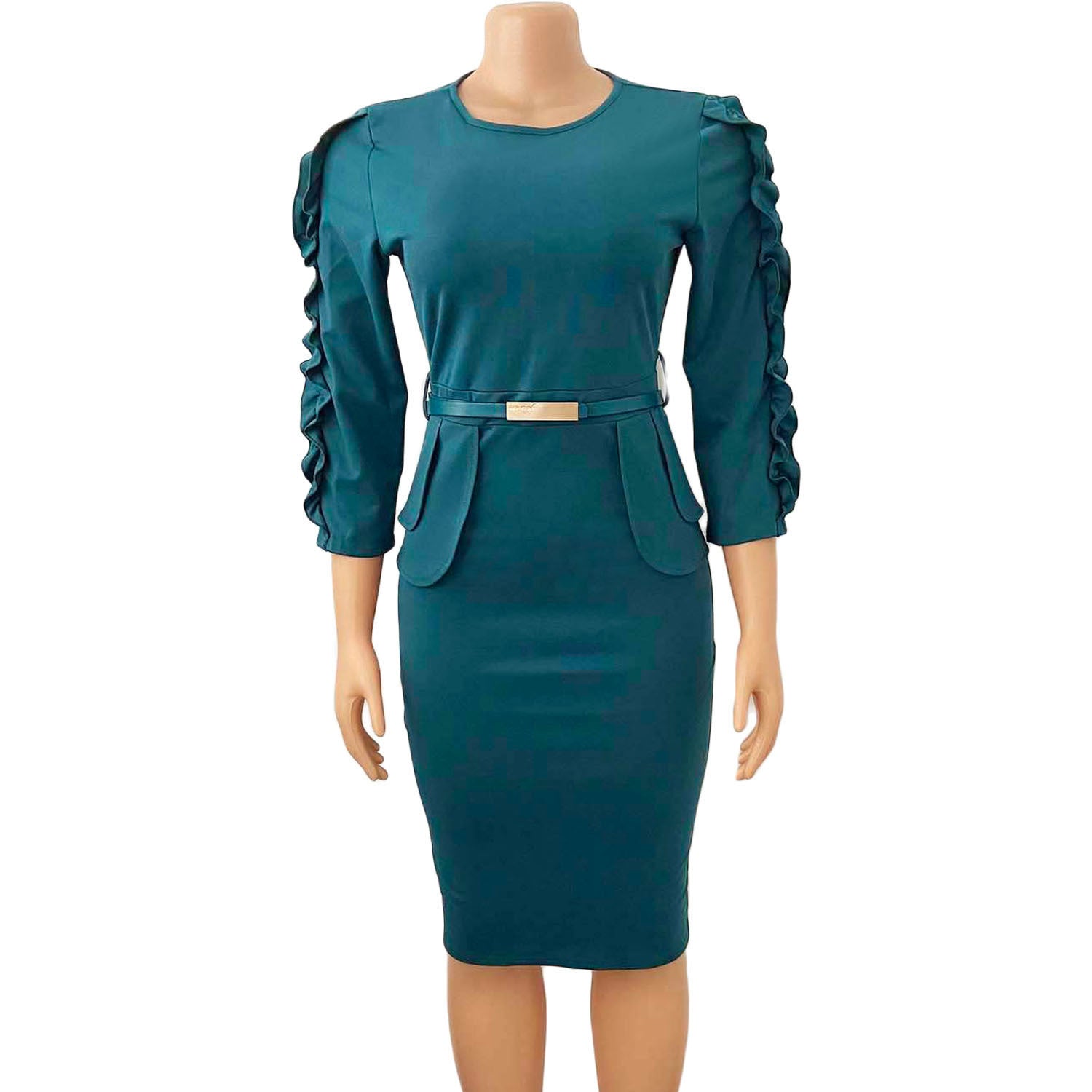 Plus Size Women Ruffle Edge Patchwork Sexy Dress With Belt 20