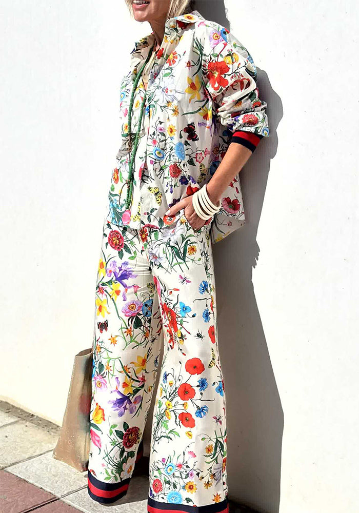 Spring/Summer Women's Printed Casual Shirt & Pants Two-Piece Set
