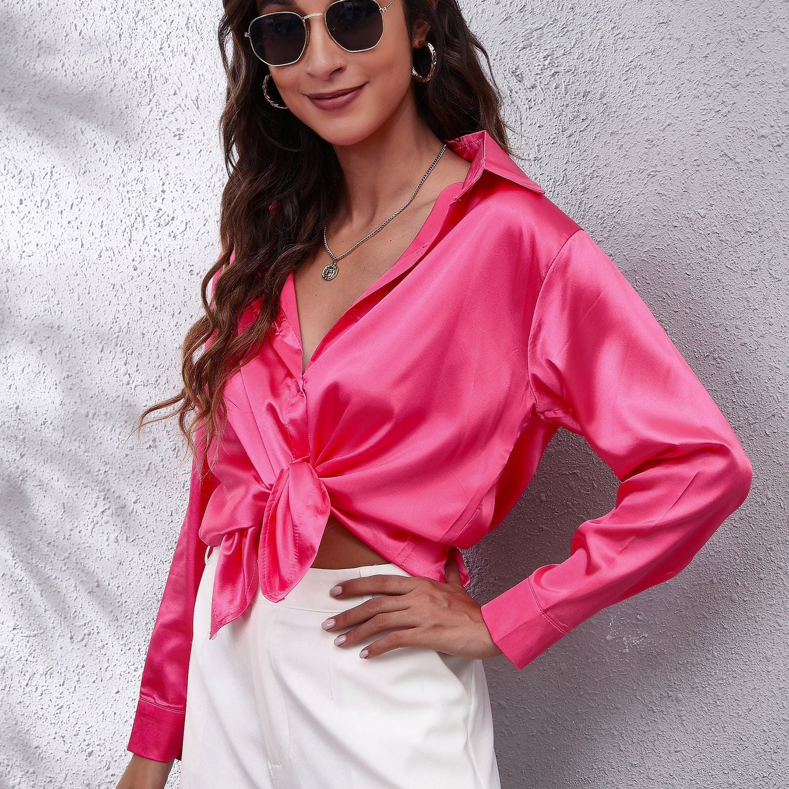 Women's Satin Silk Long Sleeve Shirt 5