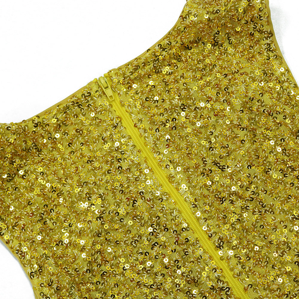 Women Sexy Sleeveless Round Neck Irregular Sequin Mini Dress 11