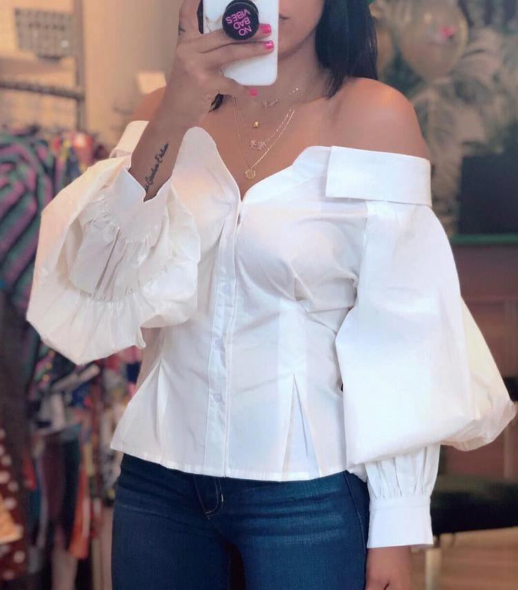 Off Shoulder Lantern Sleeve Shirt 3