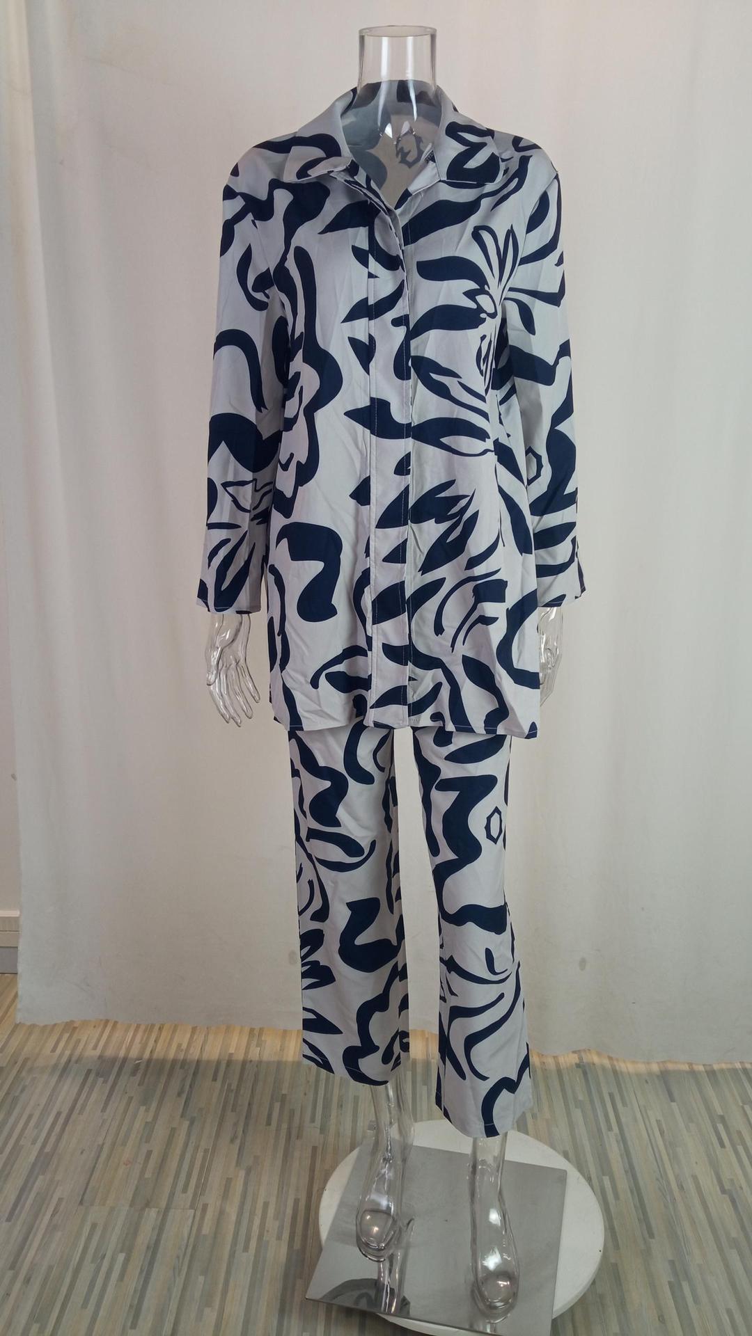 Early Spring Women's Chic Street Print Long Sleeve Fashion Casual Two Piece Pants Set 26