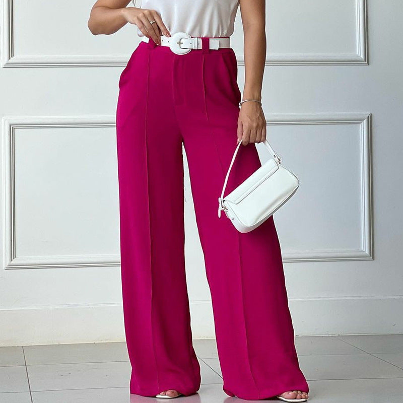Women Casual Thin Solid Loose Pleated Wide Leg Pants 7