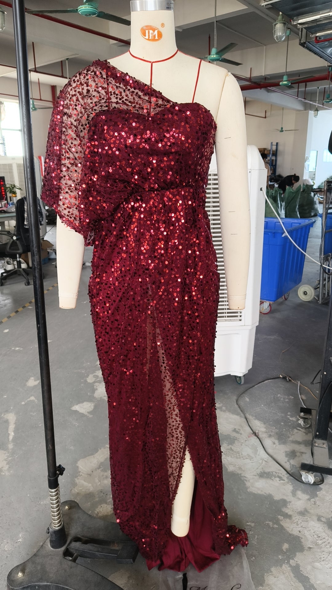 Women Summer One Shoulder Irregular Sequin Evening Dress 4