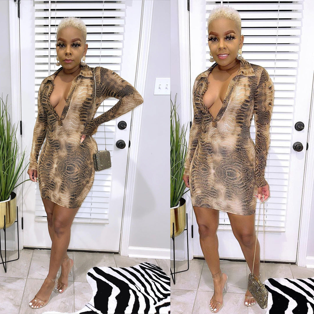 Autumn and Winter Fashionable sexy V-neck long sleeve nightclub bodycon dress