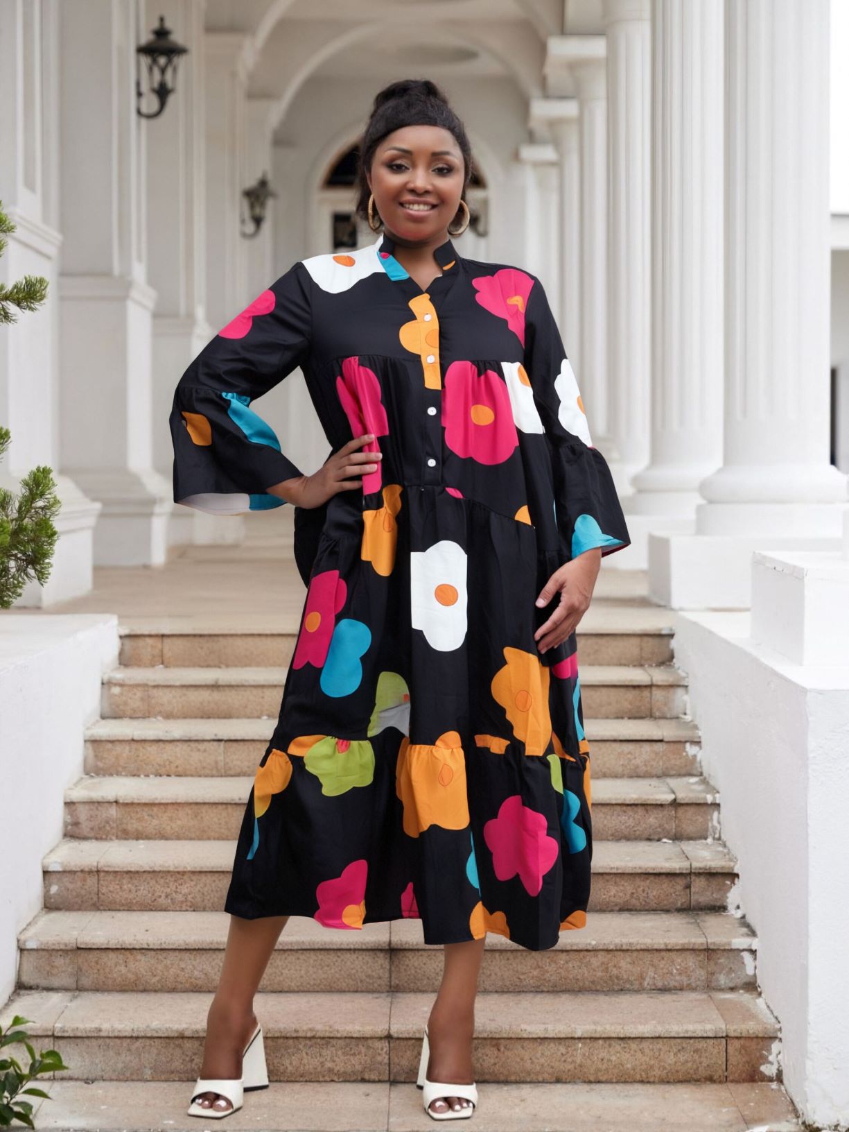 Women Casual Print Patchwork Multi-Color Long Sleeve Dress 10