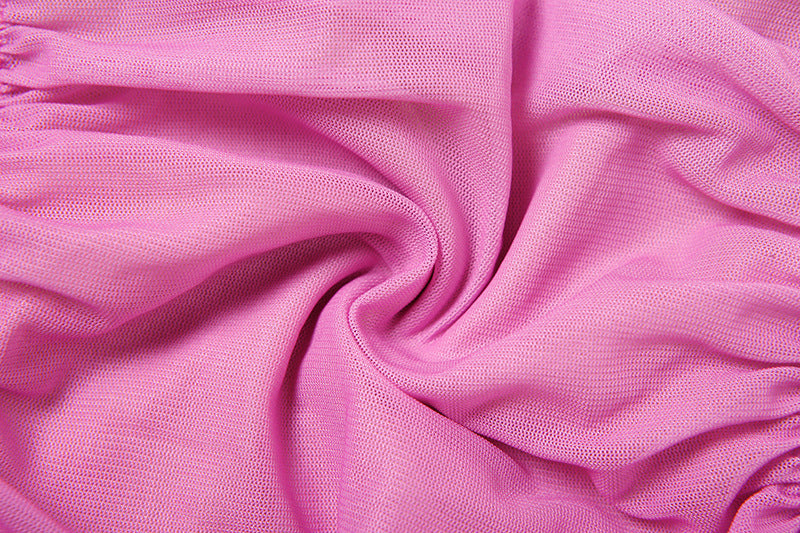 Summer Women's Mesh Patchwork Sexy Color-block Pleated Bodycon Halter Neck Dress 17