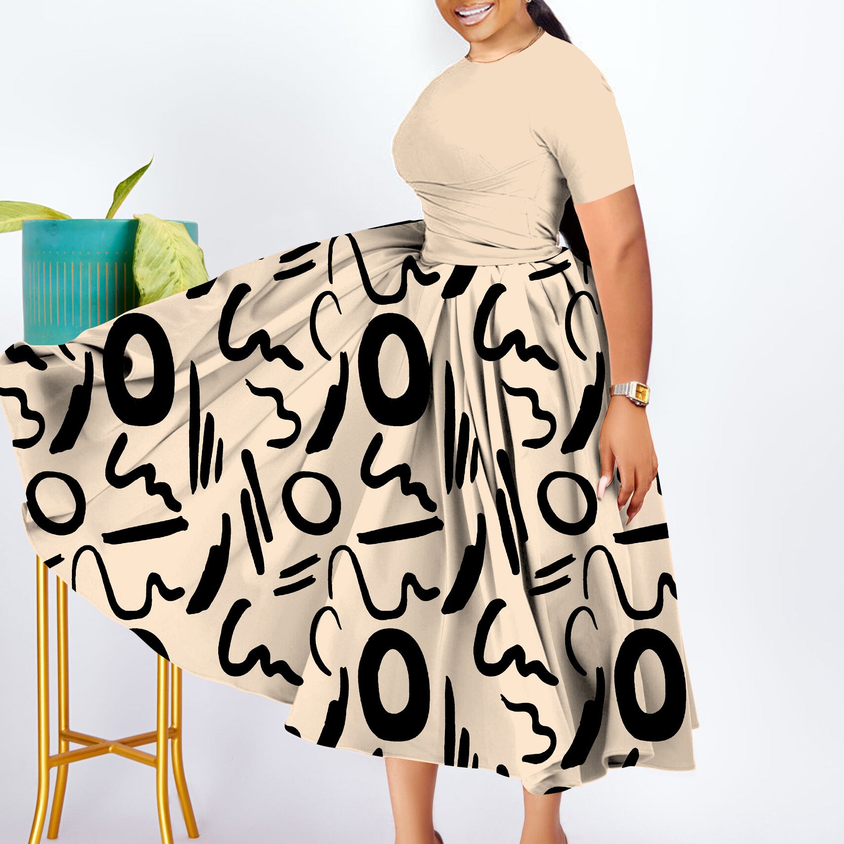 Plus Size African Women Pleated Dress 9