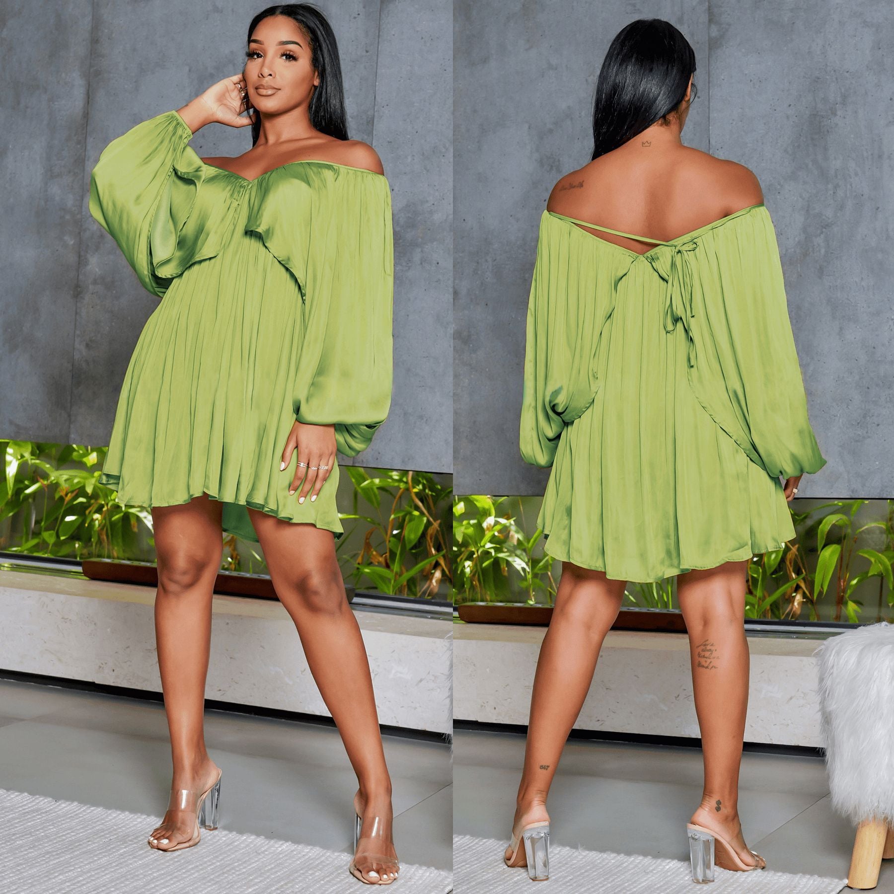 Women's Spring Summer Chic Off Shoulder Sexy Solid Color Color Bat Sleeves Dress 9