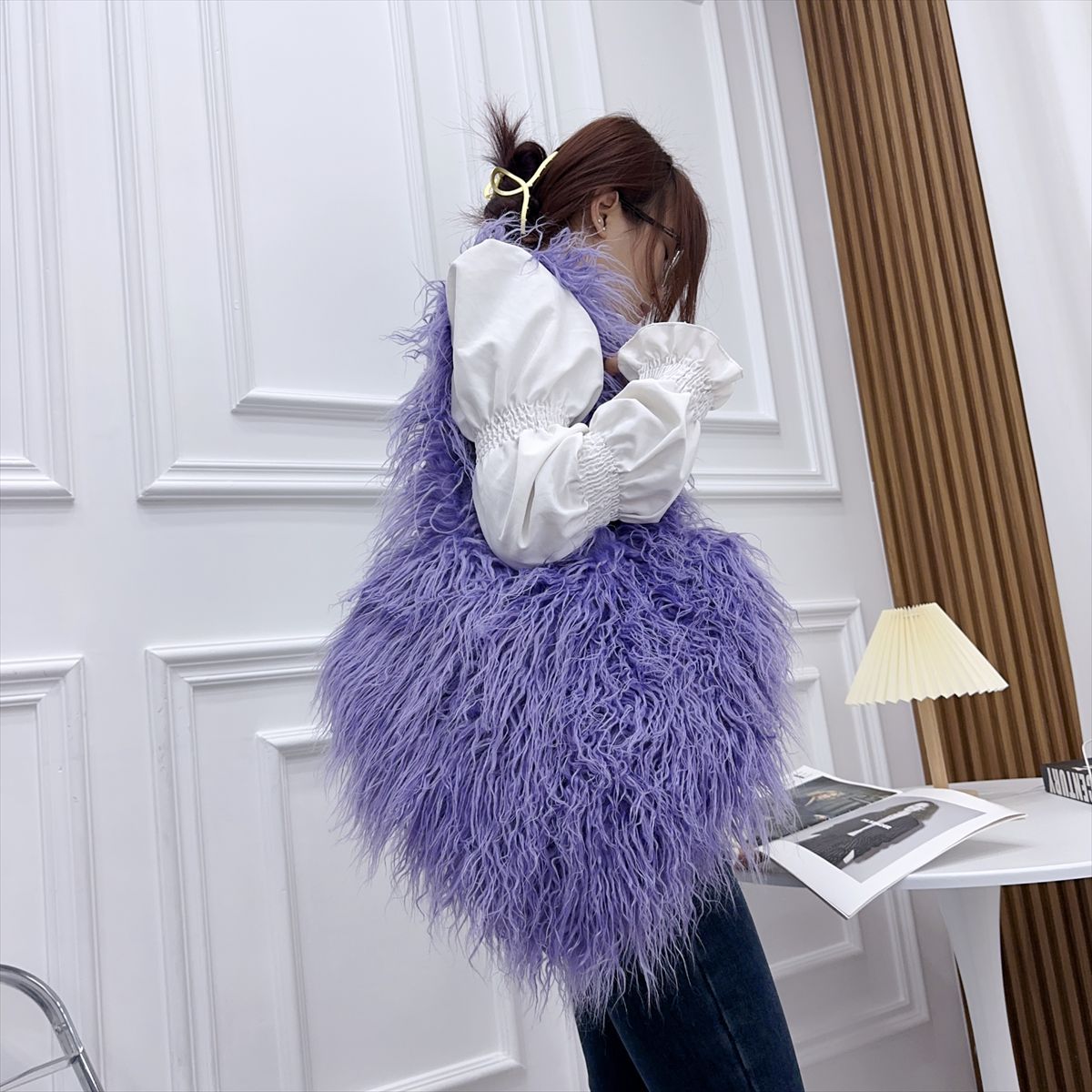 Style Trendy Heart Bag Women's Fur Bag Heart-Shaped Cute Crossbody Bag Shoulder Bag 40