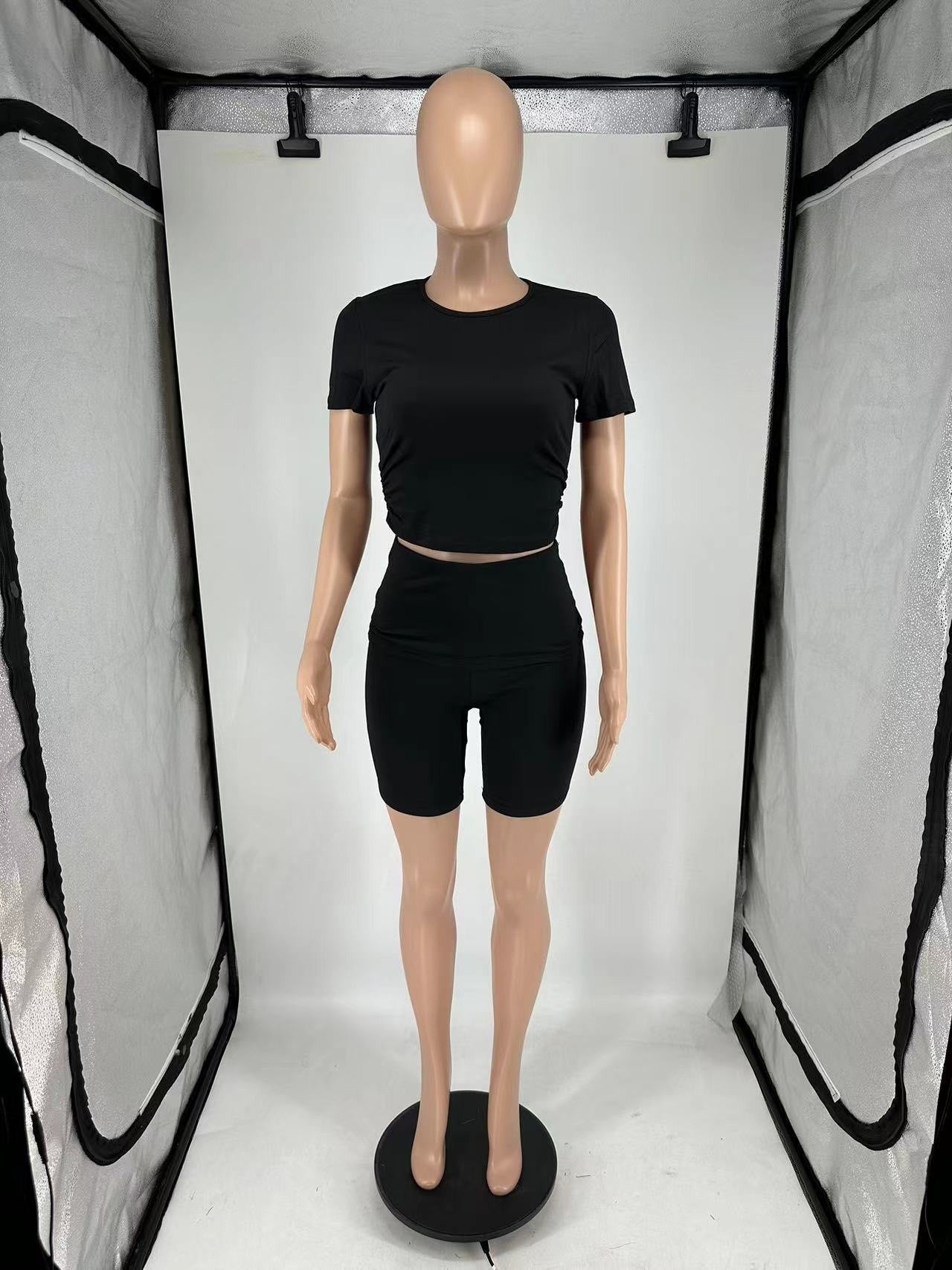 Short-Sleeve Round Neck Shorts Set Casual Summer Outfit 12