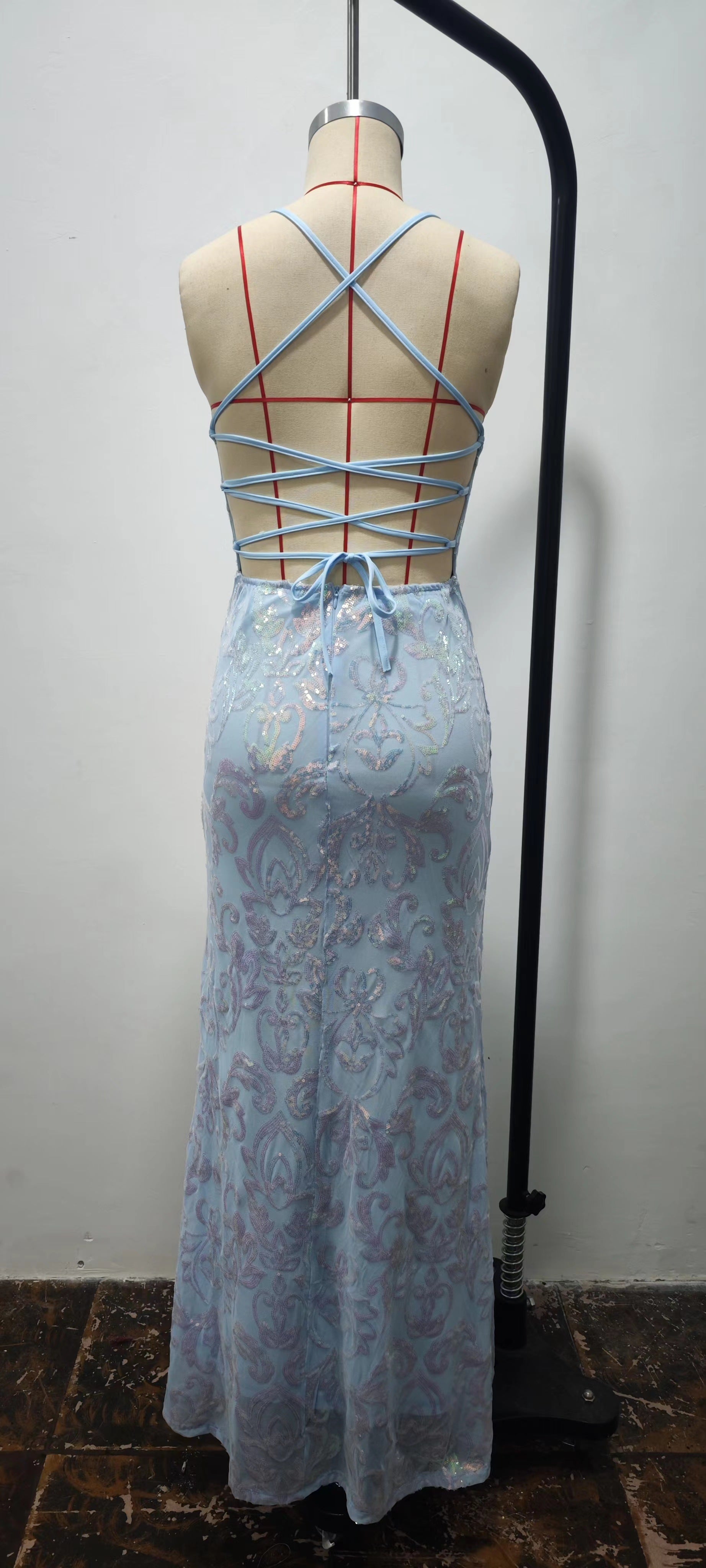 Women Sexy Off Shoulder Sequined Elegant Slit Formal Party Evening Dress 15