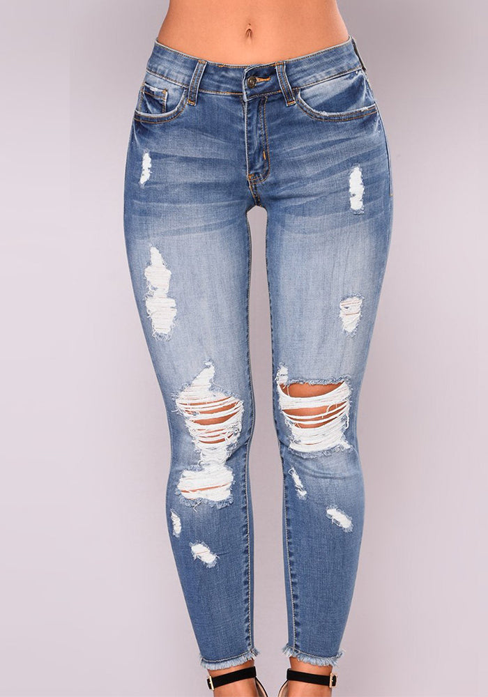 Women Stretchy Ripped Denim Pants