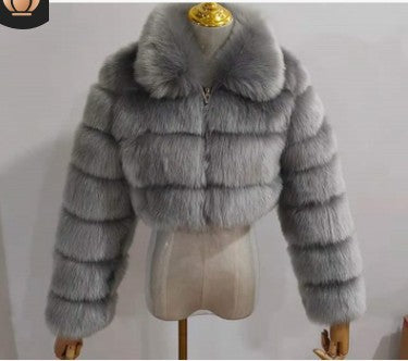 Long Sleeve Turndown Collar Faux Fur Women's Jacket 26
