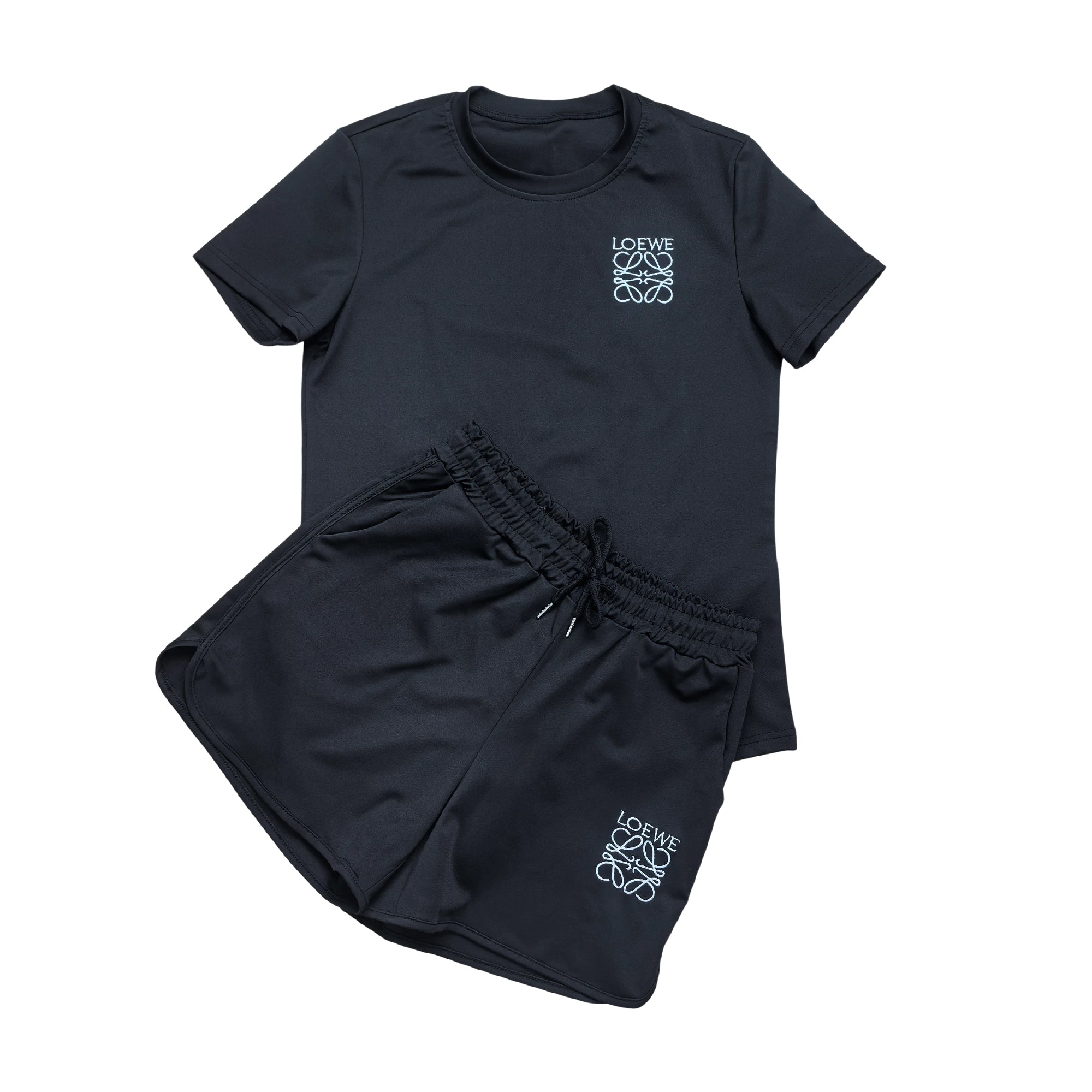 Casual Cotton Embroidered Round-Neck Short-Sleeve T-shirt Shorts Set 4