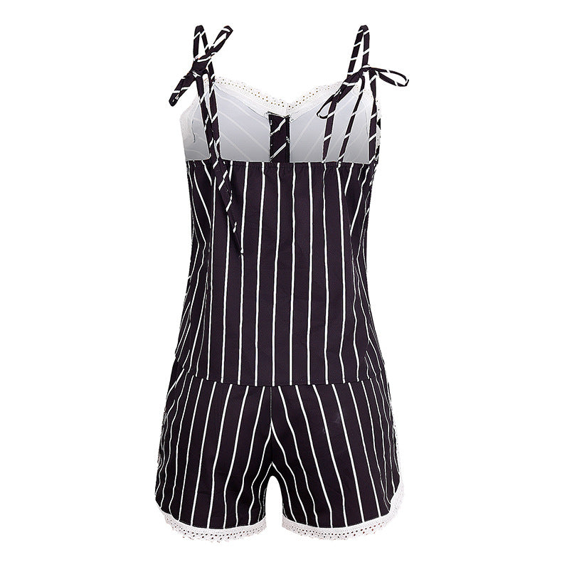 Summer Stripes Printed Strap Pajamas Two-Piece Home Clothes Set 15
