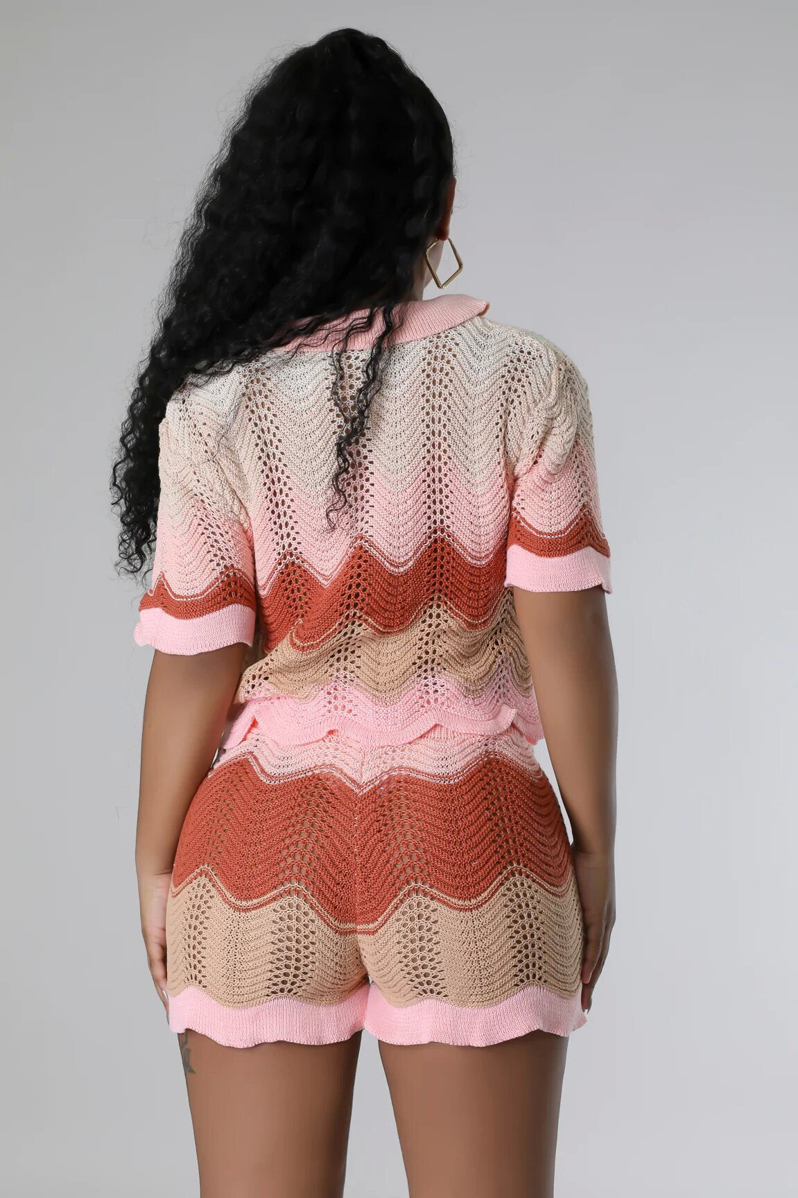 Women spring knitting short-sleeved Top and shorts Casual two-piece set 9