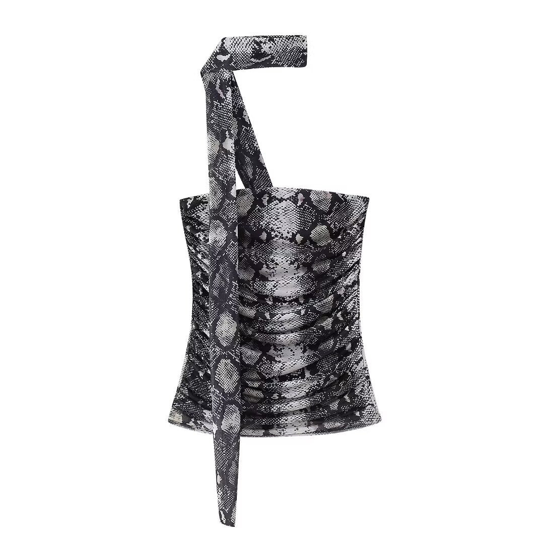 Women spring leopard print Strapless Top and Skirt two-piece set 12