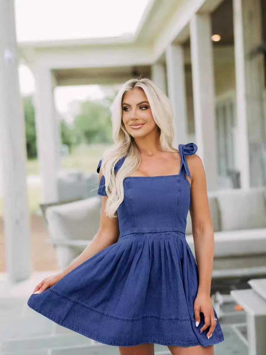 Women's Fashion Strap A-Line Denim Dress 6