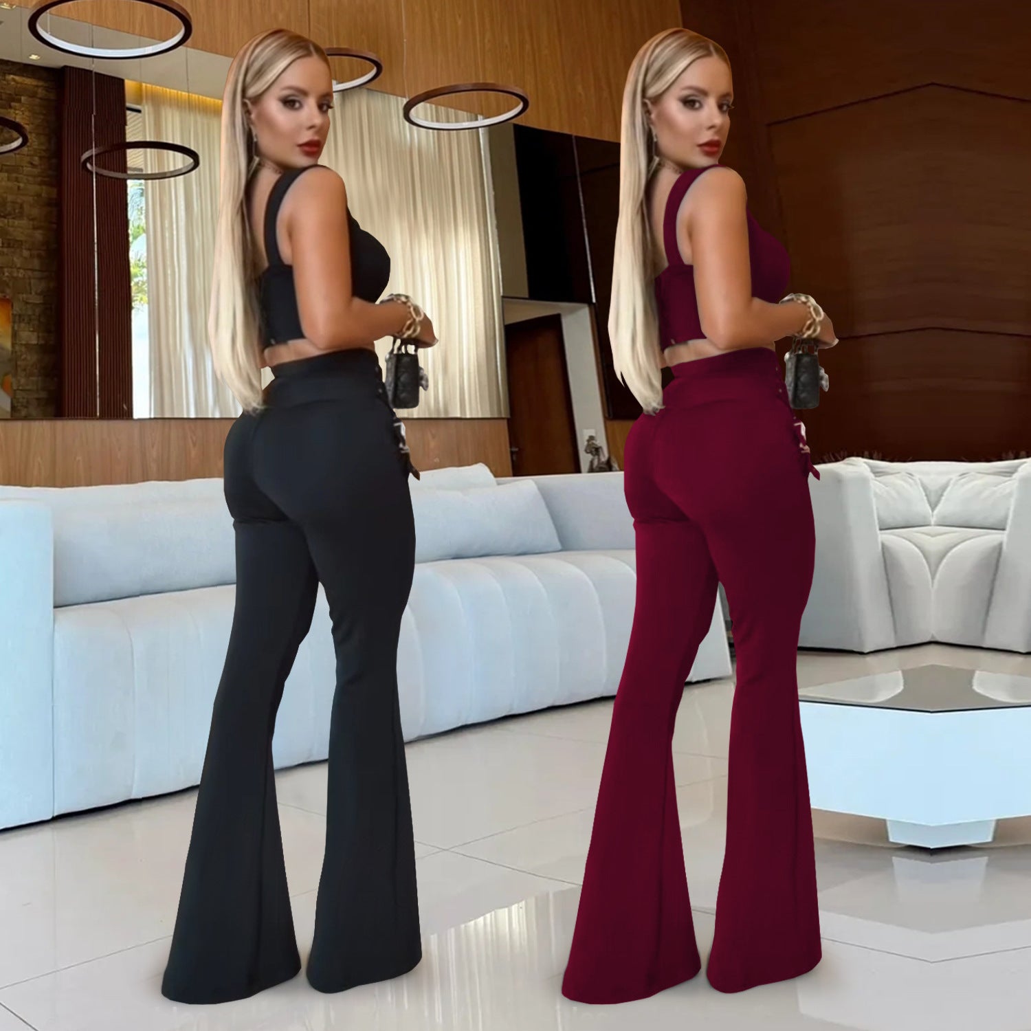 Women Sexy Casual Top and Two-Piece Pants Set 4