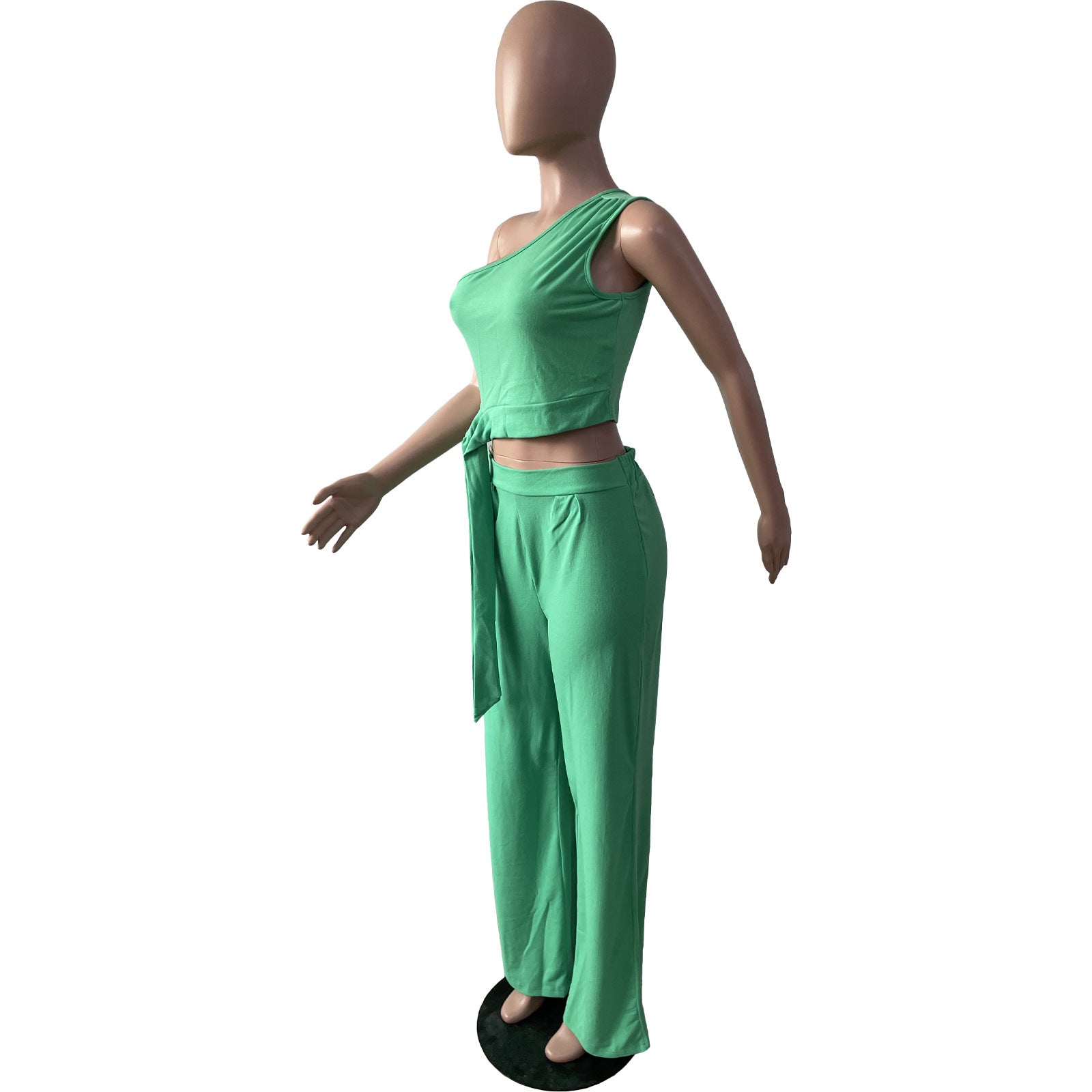 Women's Solid Color Casual One Shoulder Wide Leg Ladies Two-Piece Set 8